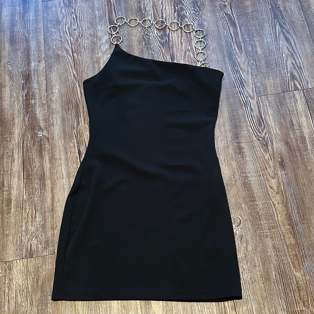 Revolve Superdown black mini dress with silver chain halter neck small